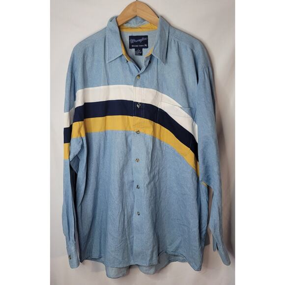 Wrangler- Men's Denim Western Button up Stripe Shirt- size XL - Picture 1 of 6